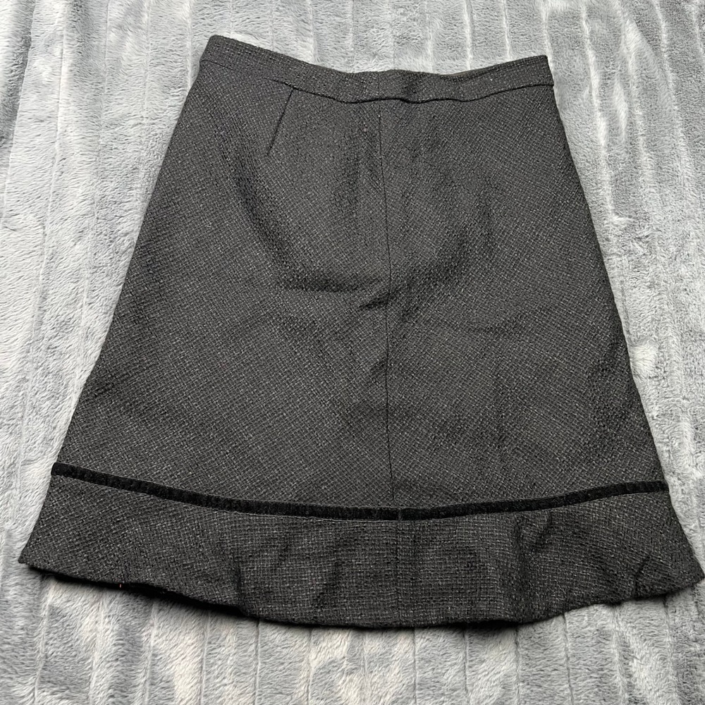 Gap Womens Gray Wool Blend Tweed Ruffle Hem Velvet Trim A-Line Skirt Size 8